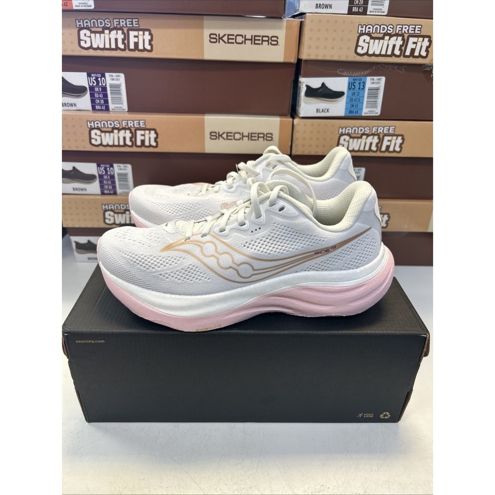 Saucony Ride 19 Sneakers Womens 8W White Silk S11055-151 Running Shoes